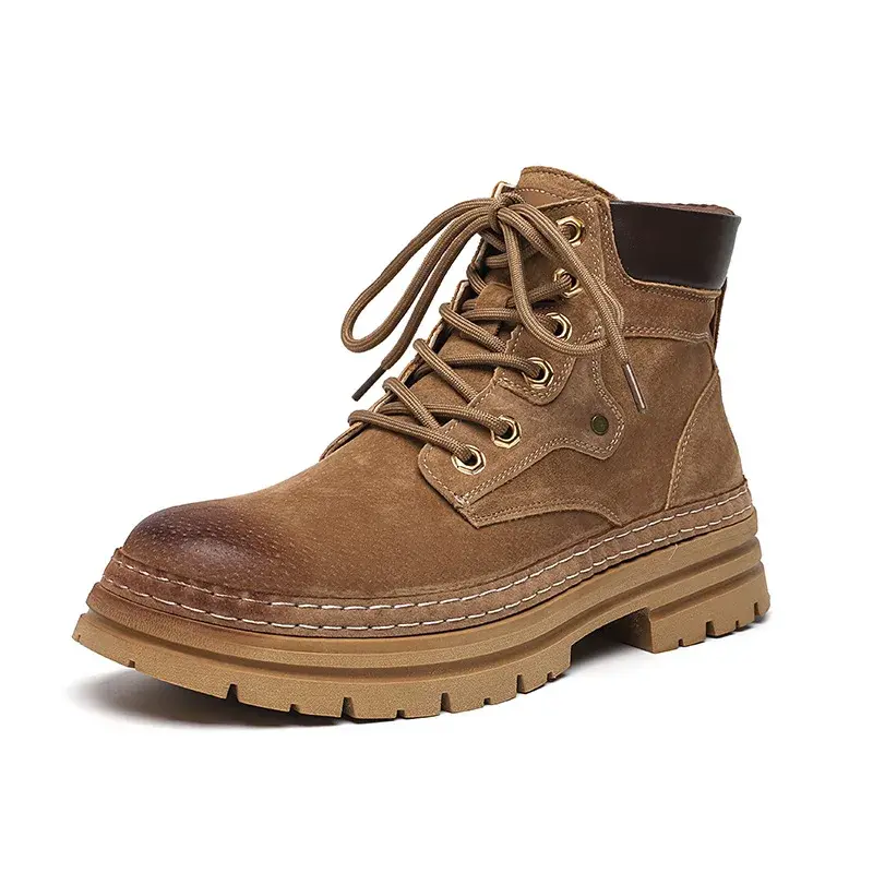 New Men Spring Autumn Ankle Boots Vintage British Cow Suede Desert Leather Shoes Outdoor Tooling Boots Motorcycle Platform Boots