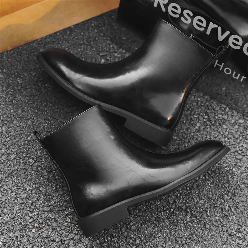 Handmade Luxury Black Men Ankle Boots Vintage British Autumn Winter Outdoor Boots Leather Shoes Tooling Chelsea Platform Boots