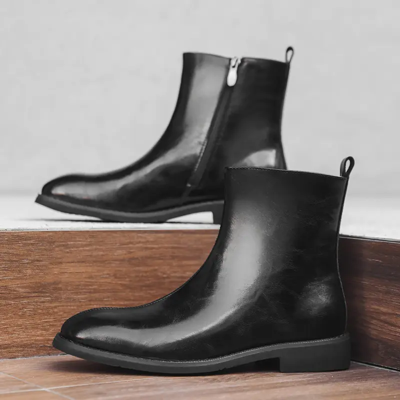 Handmade Luxury Black Men Ankle Boots Vintage British Autumn Winter Outdoor Boots Leather Shoes Tooling Chelsea Platform Boots