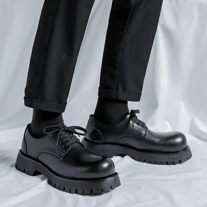 New Luxury Designer Shoes Casual Men Leather Shoes Fashion Spring Autumn Breathable Height Increasing Lace-up Wedding Loafers