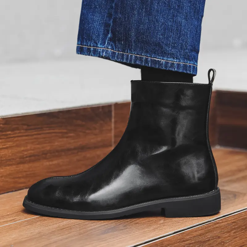 Handmade Luxury Black Men Ankle Boots Vintage British Autumn Winter Outdoor Boots Leather Shoes Tooling Chelsea Platform Boots