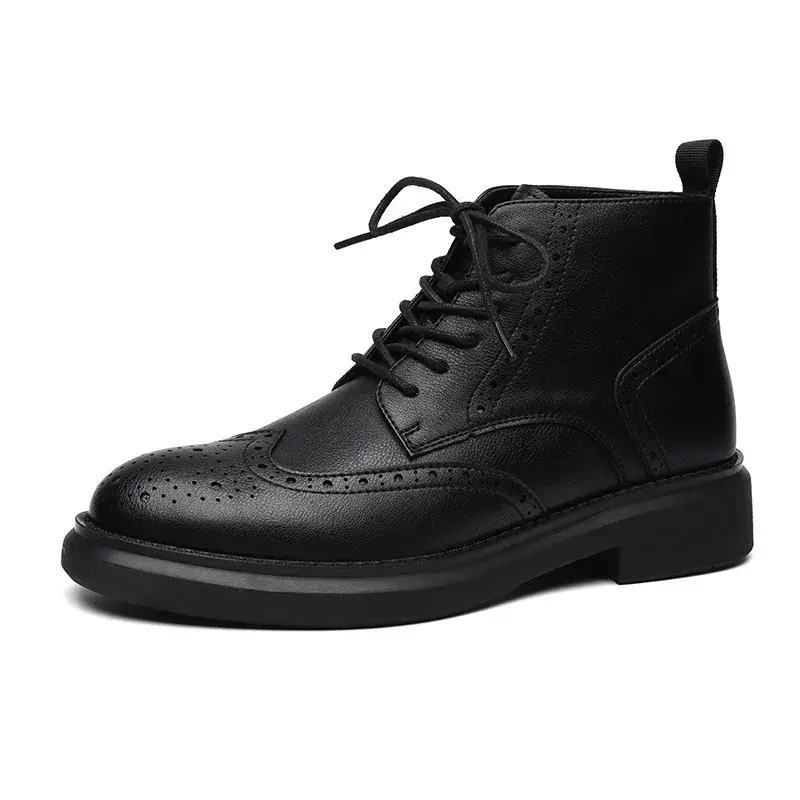 New British Men Brogue Shoes Casual Ankle Boots Business Work Leather Shoes Autumn Winter Vintage Tooling Boots Platform Boots