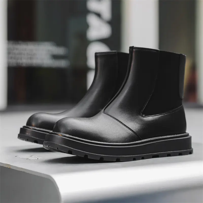 New Black Luxury Men Leather Shoes Vintage British Autumn Winter Men Ankle Boots Outdoor Tooling Chelsea Boots Military Boots