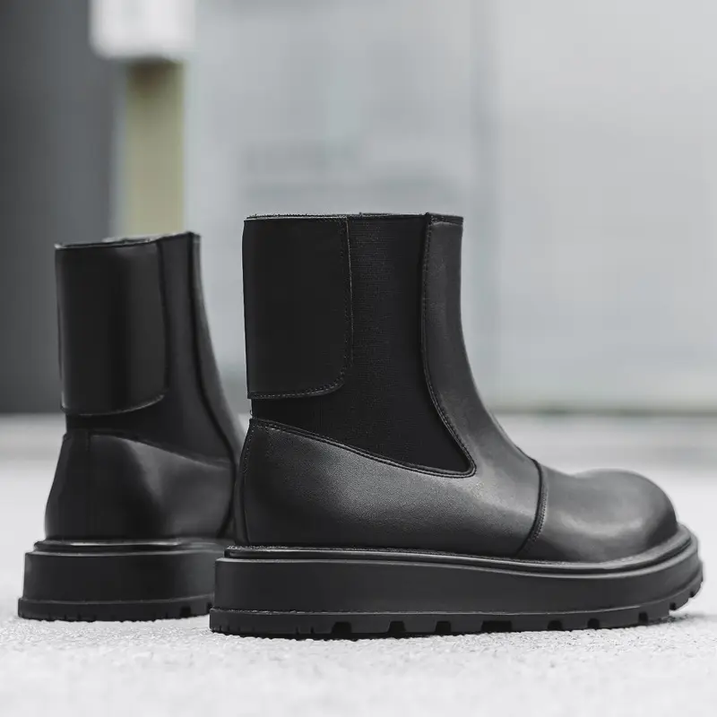 New Black Luxury Men Leather Shoes Vintage British Autumn Winter Men Ankle Boots Outdoor Tooling Chelsea Boots Military Boots