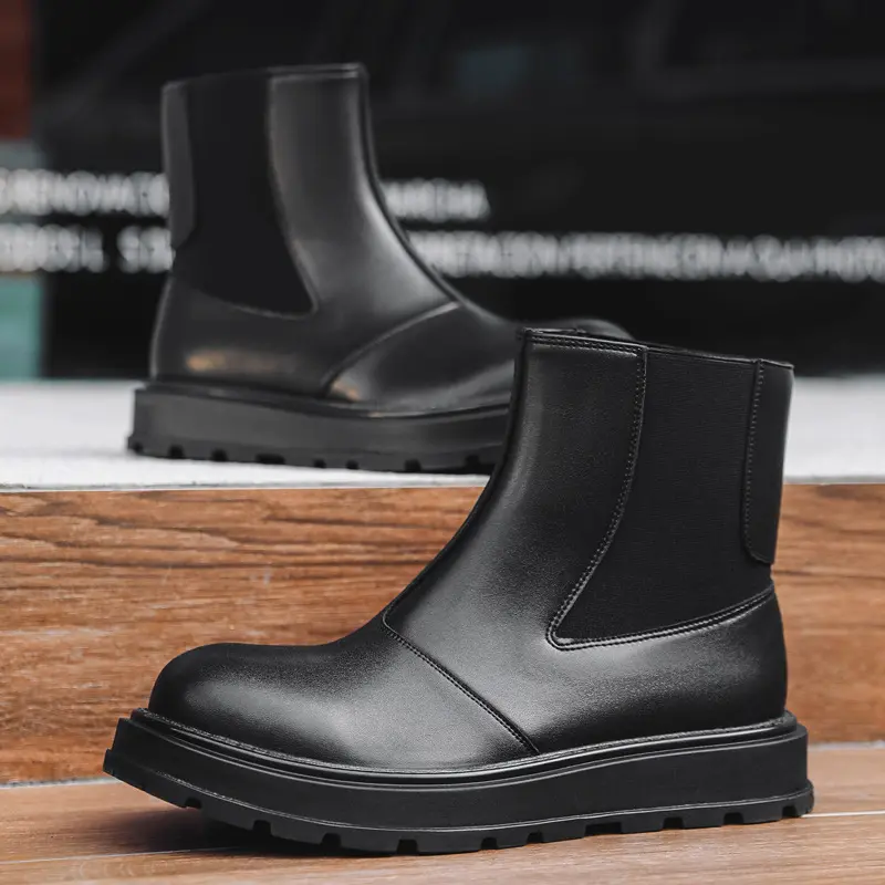 New Black Luxury Men Leather Shoes Vintage British Autumn Winter Men Ankle Boots Outdoor Tooling Chelsea Boots Military Boots
