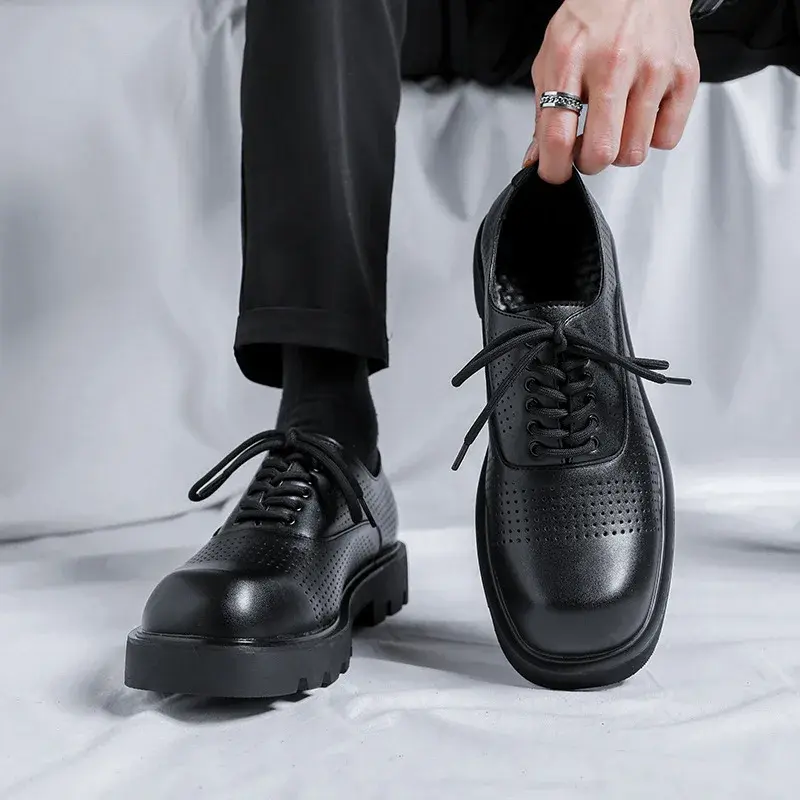 Casual Men Shoes Breathable Formal Dress Leather Shoes Spring Autumn Business British Loafers Designer Wedding Height Increasing