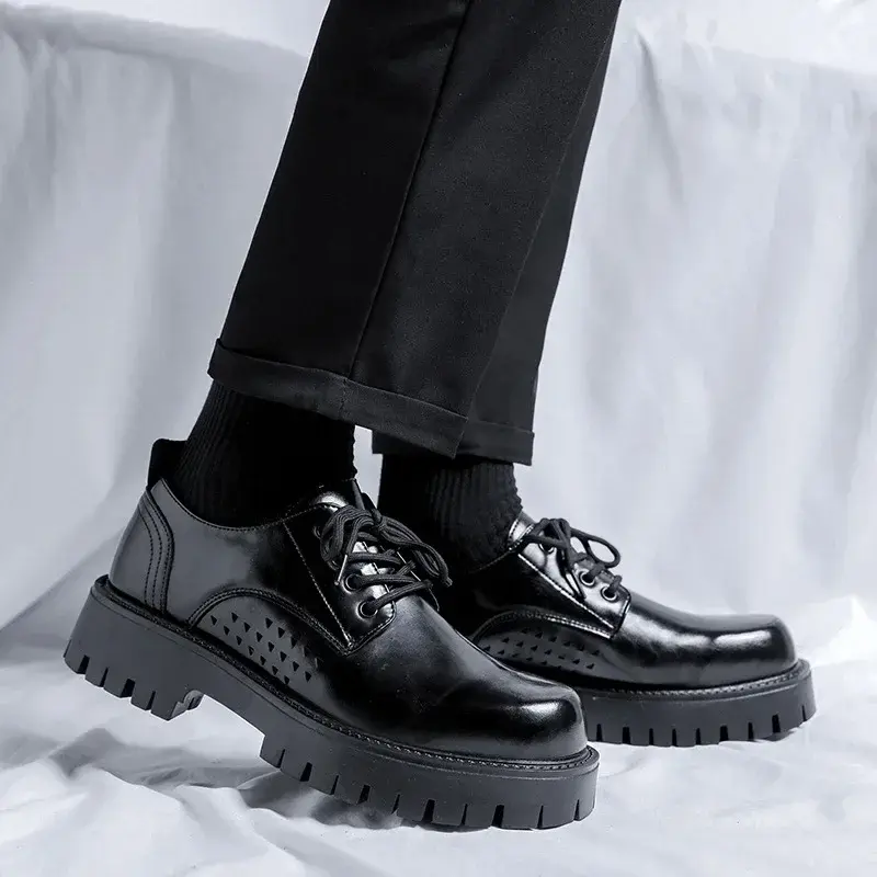 New Men Luxury Designer Shoes Height Increasing Formal Dress Loafers Business Casual Leather Shoes Tooling Wedding Fashion Black