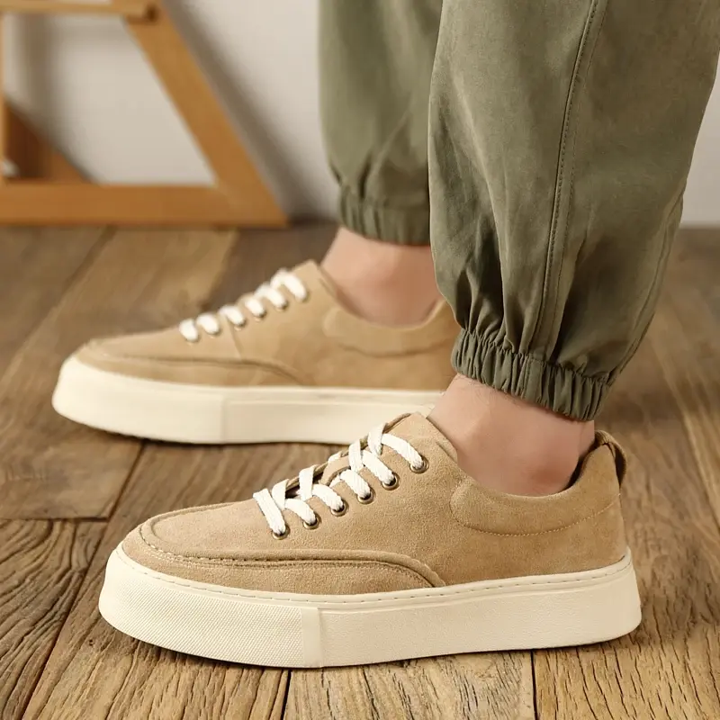 New Luxury Designer Cow Suede Casual Men Leather Shoes Loafers Men Fashion British Breathable Sneakers Lace-up Height Increasing