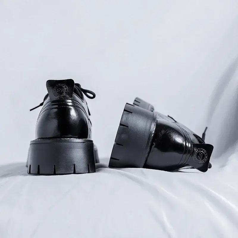 New Men Luxury Designer Shoes Height Increasing Formal Dress Loafers Business Casual Leather Shoes Tooling Wedding Fashion Black