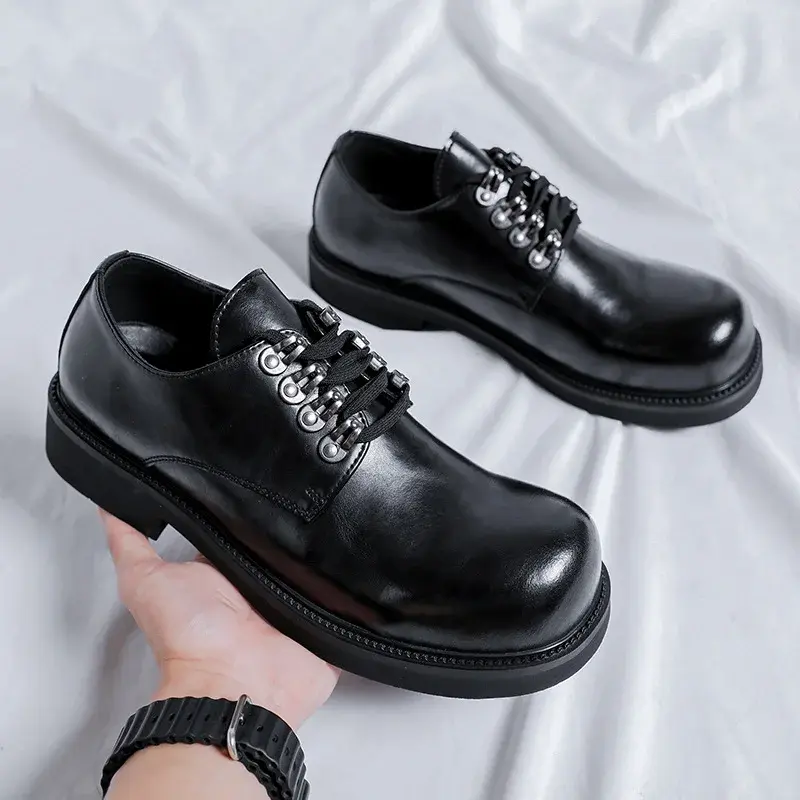 Black Vintage British Business Men Casual Shoes Formal Dress Leather Shoes British Tooling Work Loafers Wedding Designer Shoes