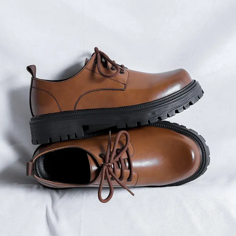 New Luxury Designer Men Casual Shoes Business Dress Leather Shoes Breathable Height Increasing Lace-up Loafers British Oxfords