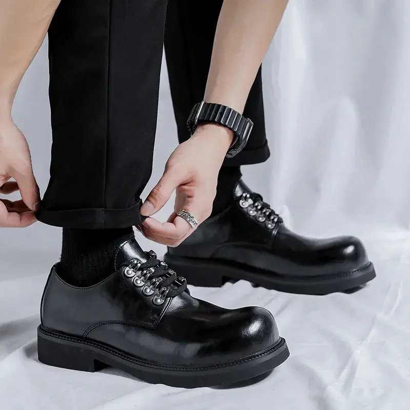 Black Vintage British Business Men Casual Shoes Formal Dress Leather Shoes British Tooling Work Loafers Wedding Designer Shoes