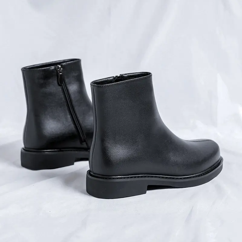 Autumn Winter Black British Men Boots Dress Leather Shoes Zipper Vintage Outdoor Work Luxury Tooling Motorcycle Boots Round Toe