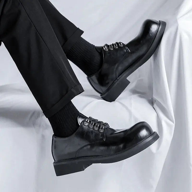 Black Vintage British Business Men Casual Shoes Formal Dress Leather Shoes British Tooling Work Loafers Wedding Designer Shoes