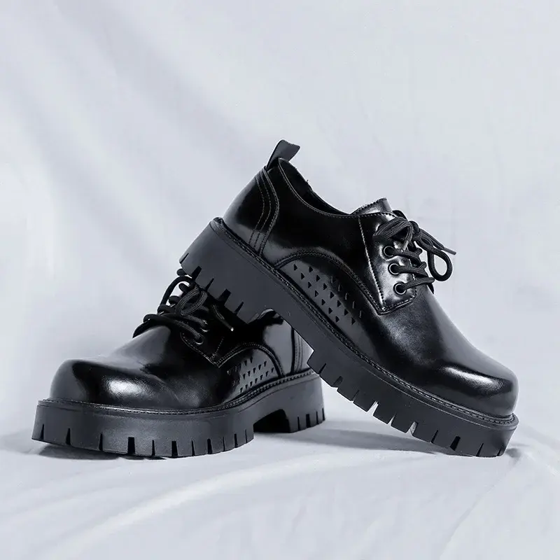 New Men Luxury Designer Shoes Height Increasing Formal Dress Loafers Business Casual Leather Shoes Tooling Wedding Fashion Black
