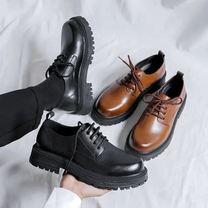 New Luxury Designer Men Casual Shoes Business Dress Leather Shoes Breathable Height Increasing Lace-up Loafers British Oxfords