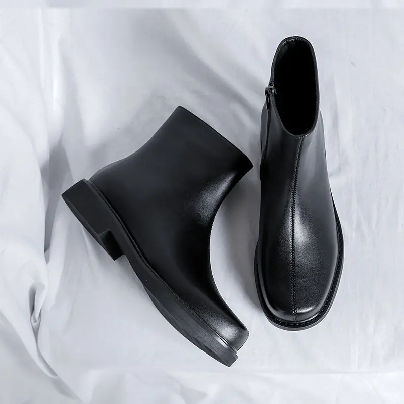 Autumn Winter Black British Men Boots Dress Leather Shoes Zipper Vintage Outdoor Work Luxury Tooling Motorcycle Boots Round Toe