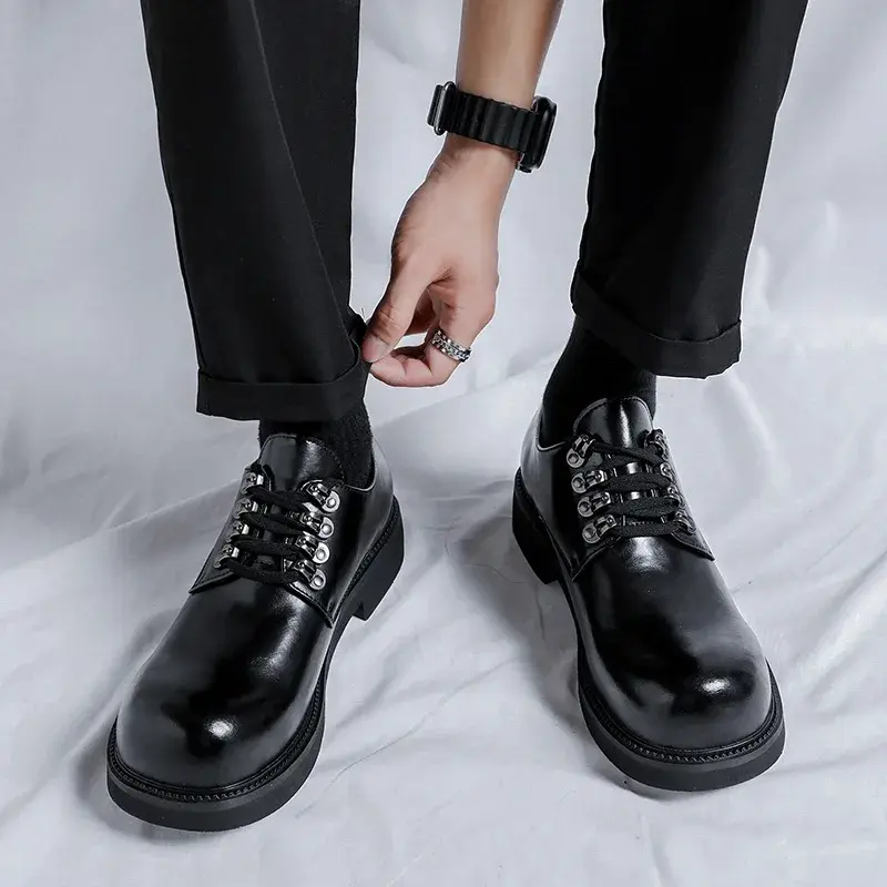 Black Vintage British Business Men Casual Shoes Formal Dress Leather Shoes British Tooling Work Loafers Wedding Designer Shoes