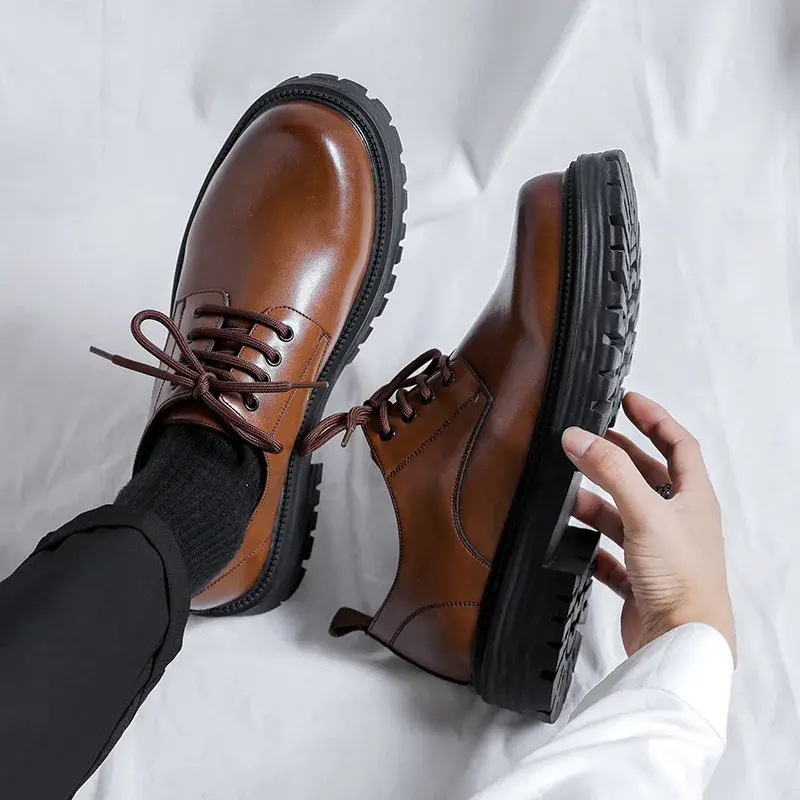 New Luxury Designer Men Casual Shoes Business Dress Leather Shoes Breathable Height Increasing Lace-up Loafers British Oxfords