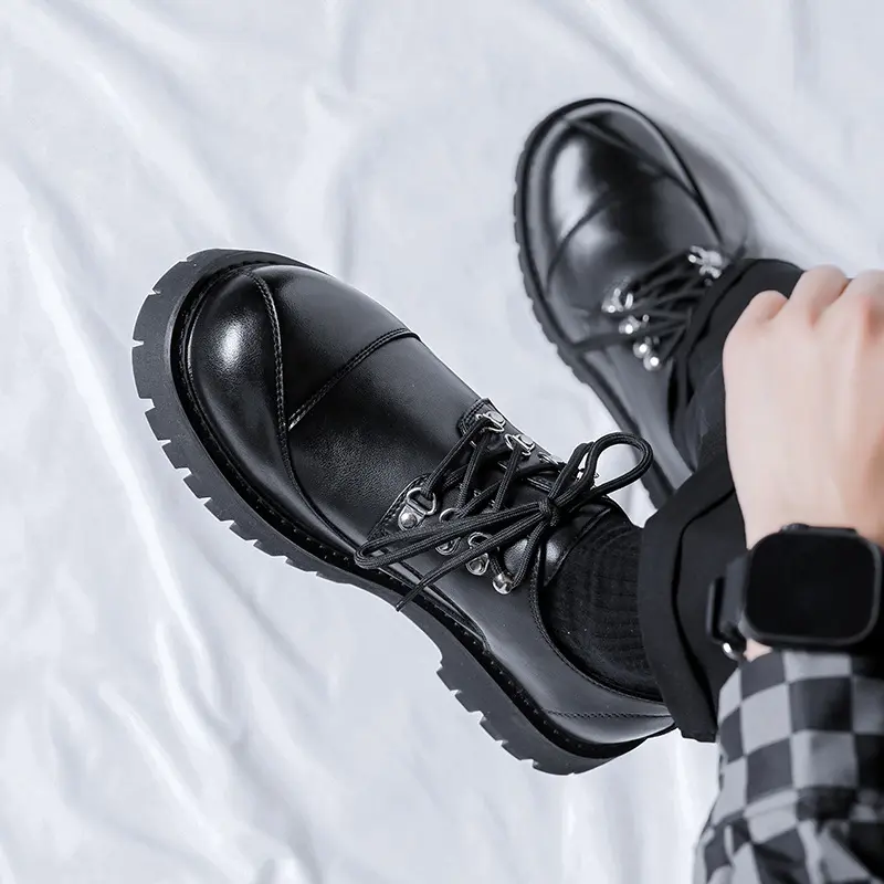 New Height Increasing Men Casual Leather Shoes Black Vintage British Dress Loafers Business Breathable Lace-up Luxury Sneakers