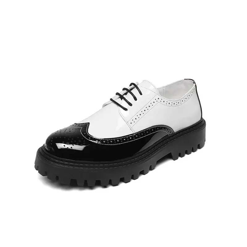 Korean Casual British Men Leather Shoes Spring Autumn Round Toe Lace-up Mixed Colors Formal Dress Loafers Wedding Brogue Shoes
