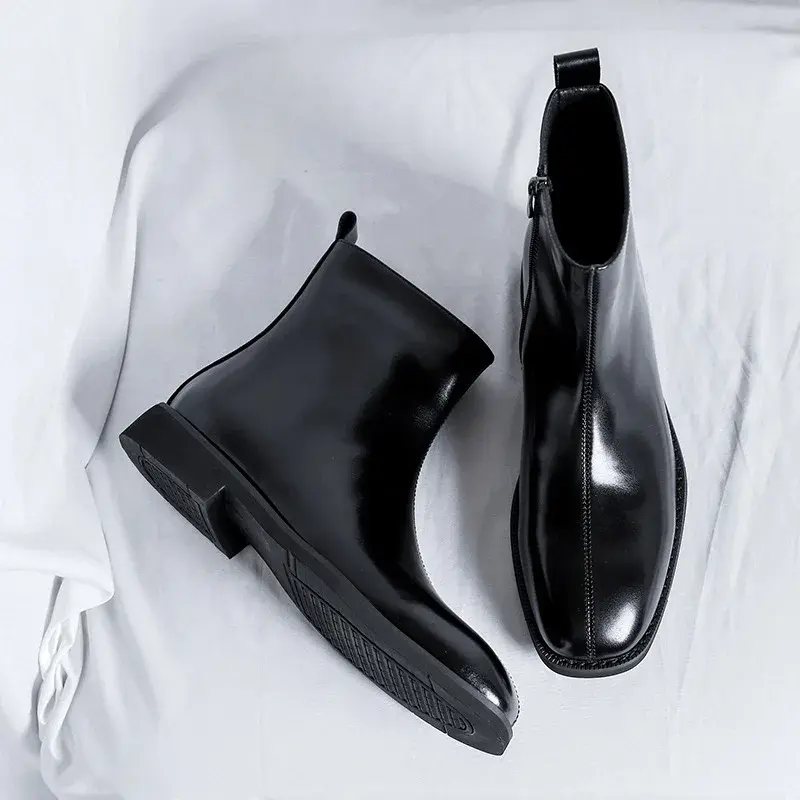 New British Fashion Black Men Boots Autumn Winter Handmade Zipper Leather Shoes Business Wedding Chelsea Boots Platform Boots