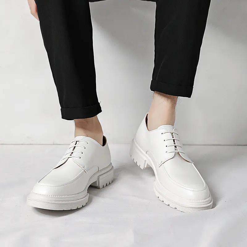 New Business Vintage British Men Casual Leather Shoes Blacl White Work Wedding Loafers Formal Dress Loafers Wedge Oxofrds