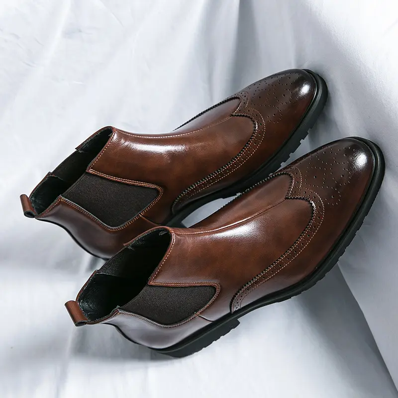 New Vintage British Fashion Ankle Men Boots High Quality Business Leather Shoes Brogue Dress Wedding Chelsea Boots Autumn