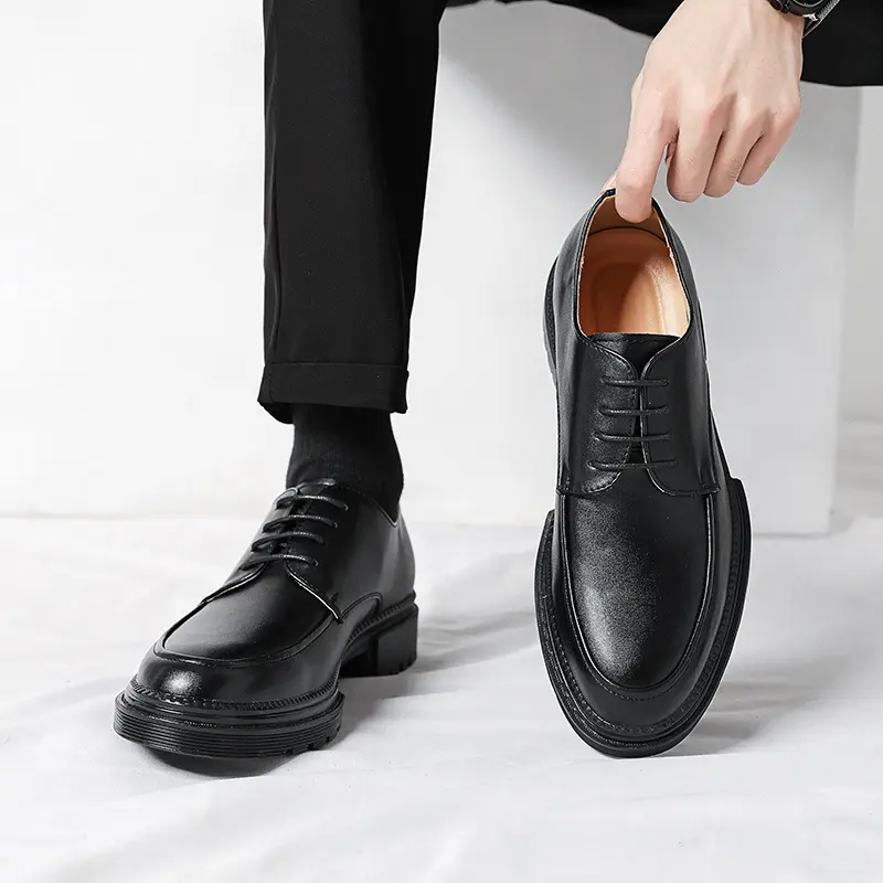 New Business Vintage British Men Casual Leather Shoes Blacl White Work Wedding Loafers Formal Dress Loafers Wedge Oxofrds