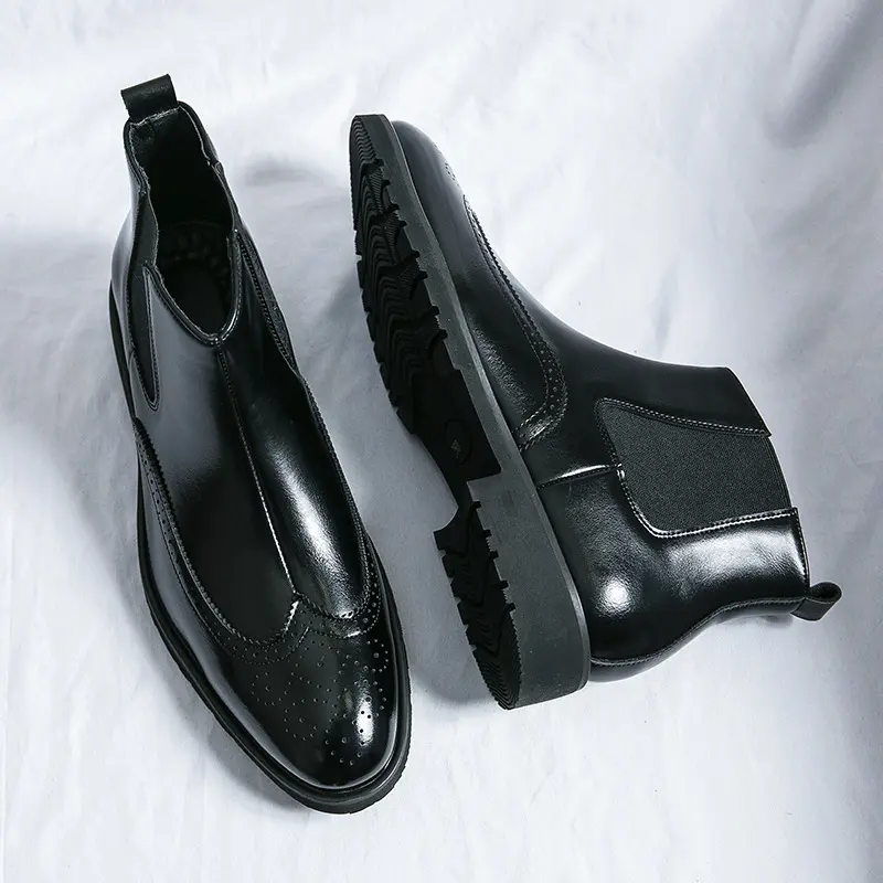 New Vintage British Fashion Ankle Men Boots High Quality Business Leather Shoes Brogue Dress Wedding Chelsea Boots Autumn