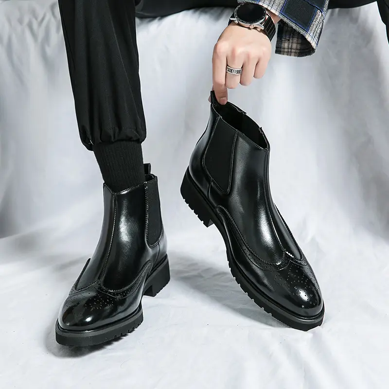 New Vintage British Fashion Ankle Men Boots High Quality Business Leather Shoes Brogue Dress Wedding Chelsea Boots Autumn