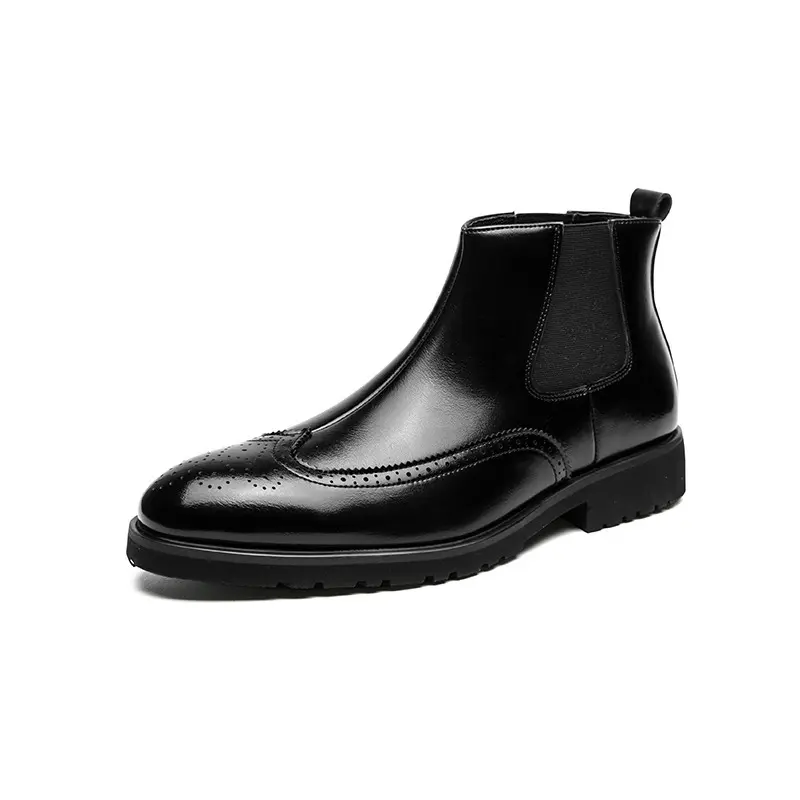 New Vintage British Fashion Ankle Men Boots High Quality Business Leather Shoes Brogue Dress Wedding Chelsea Boots Autumn