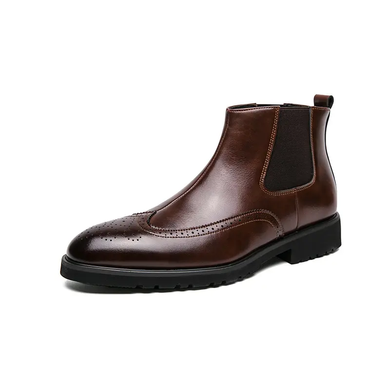 New Vintage British Fashion Ankle Men Boots High Quality Business Leather Shoes Brogue Dress Wedding Chelsea Boots Autumn