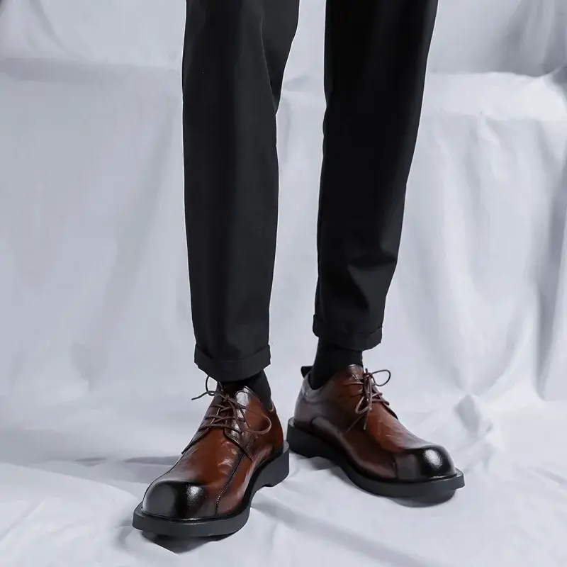 New Derby Shoes Vintage British Men Leather Shoes Soft Formal Dress Business Loafers Spring Autumn Lace-up Wedding Shoes for Men