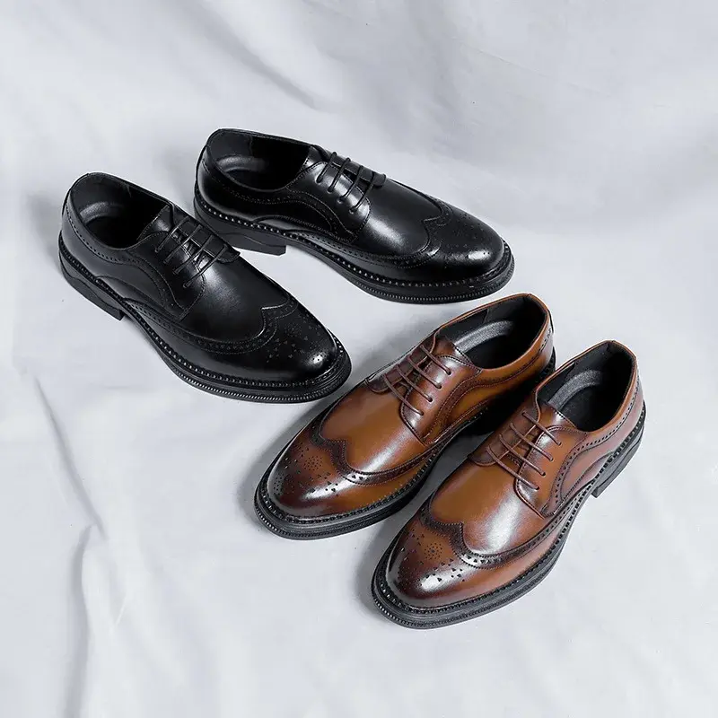 new British Men Shoes Formal Dress Leather Shoes Business Loafers Pointed Toe Spring Autumn Brogue Shoes Oxfords Luxury Designer