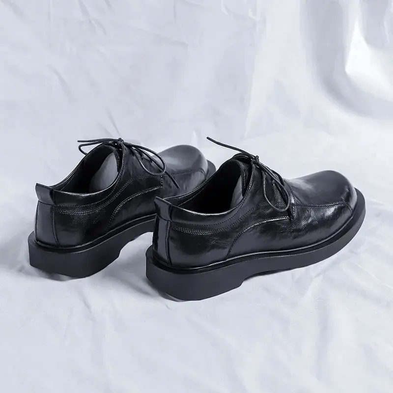 New Derby Shoes Vintage British Men Leather Shoes Soft Formal Dress Business Loafers Spring Autumn Lace-up Wedding Shoes for Men
