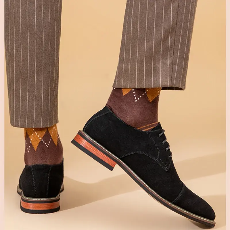 Vintage British Men Business Cow Suede Leather Shoes Formal Dress Loafers High Quality Work Wedding Oxfords Shoes Men Luxury