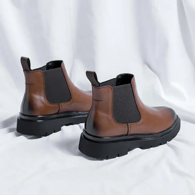 New Handmade Autumn Winter Top Quality Men Leather Shoes Business Work Ankle Boots Slip-On Round Toe Black Outdoor Chelsea Boots