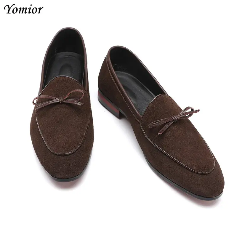 Real Cow Suede Men Formal Pointed Toe Loafers Vintage Casual Office Business Shoes Italian Wedding Dress Oxford Designer Shoes