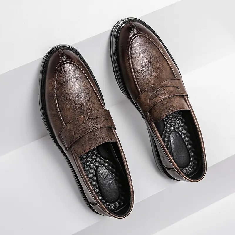 Yomior Korean Fashion Dress Shoes PointedToe Split Leather Men Casual Formal Vintage Loafers Business Wedding Oxfords Breathable