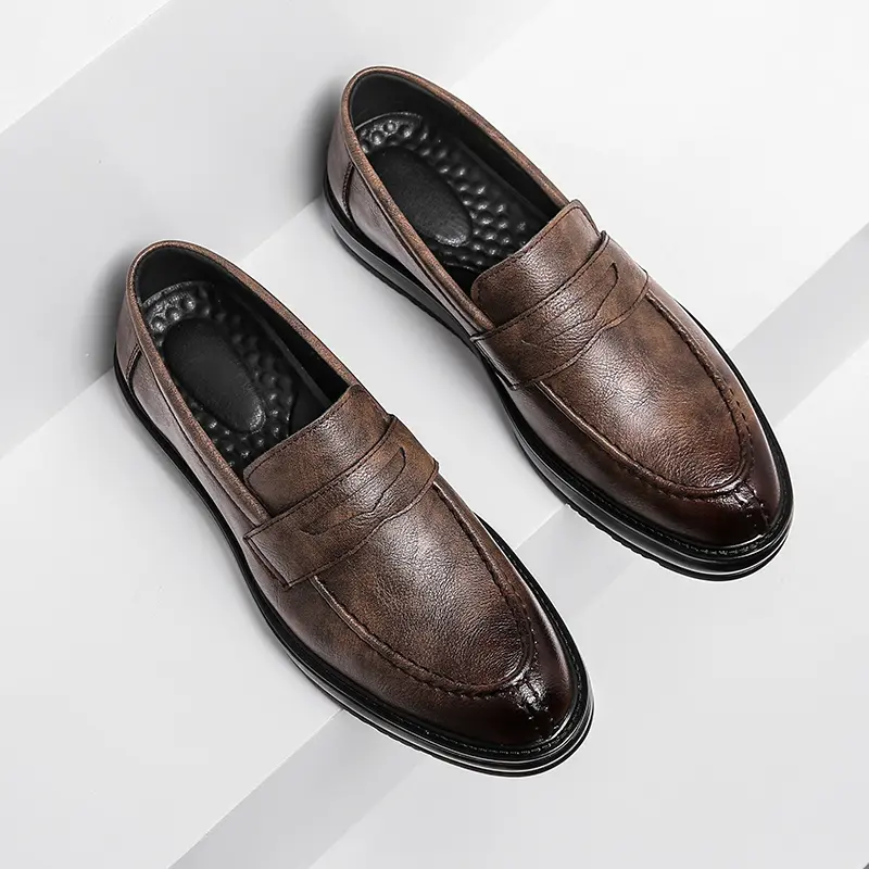 Yomior Korean Fashion Dress Shoes PointedToe Split Leather Men Casual Formal Vintage Loafers Business Wedding Oxfords Breathable
