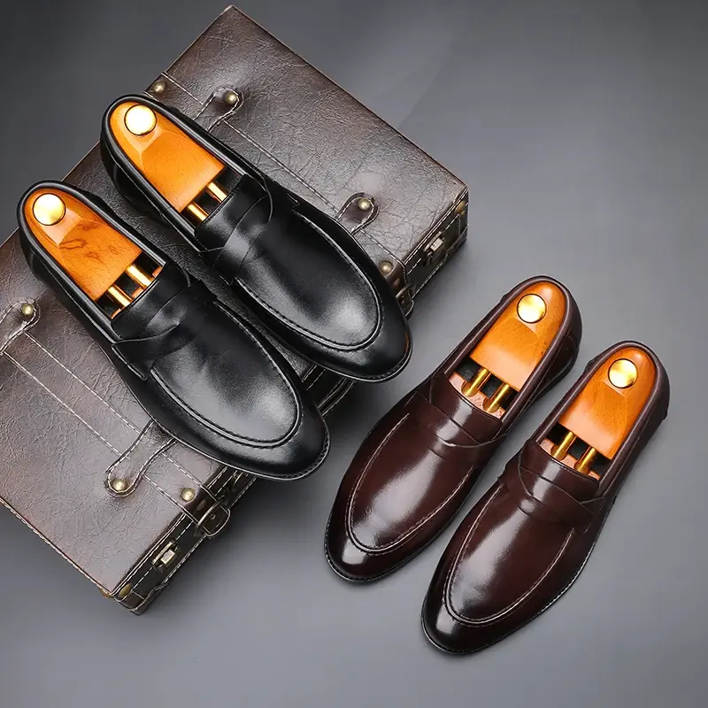 Spring Autumn Pointed Toe Men Shoes Luxury Italian Style Formal Dress Leather Shoes Flats Business Wedding Loafers Big Size