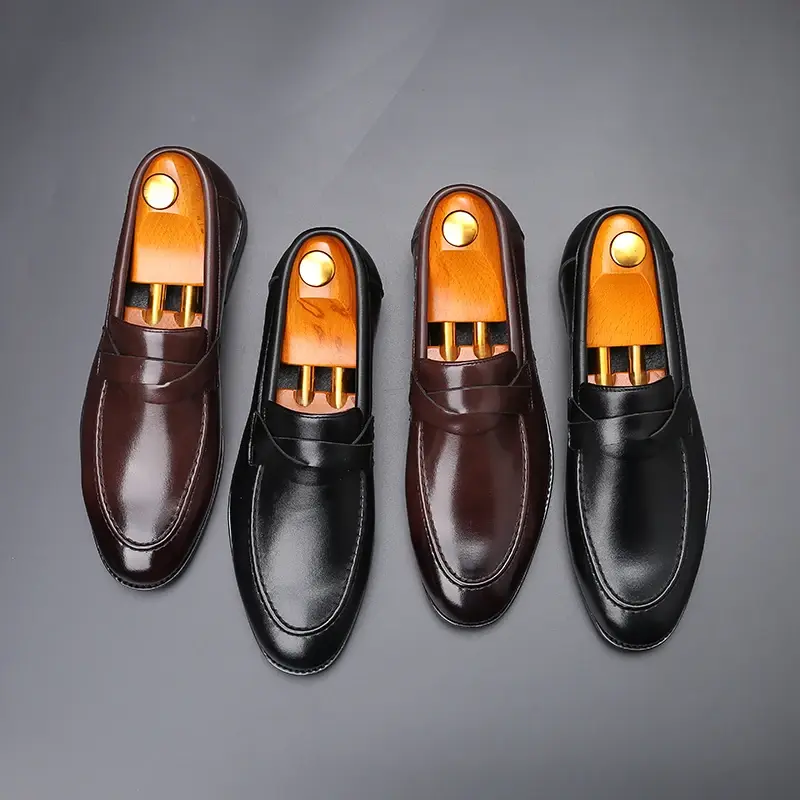 Spring Autumn Pointed Toe Men Shoes Luxury Italian Style Formal Dress Leather Shoes Flats Business Wedding Loafers Big Size