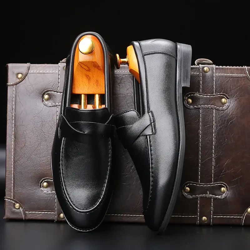 Spring Autumn Pointed Toe Men Shoes Luxury Italian Style Formal Dress Leather Shoes Flats Business Wedding Loafers Big Size