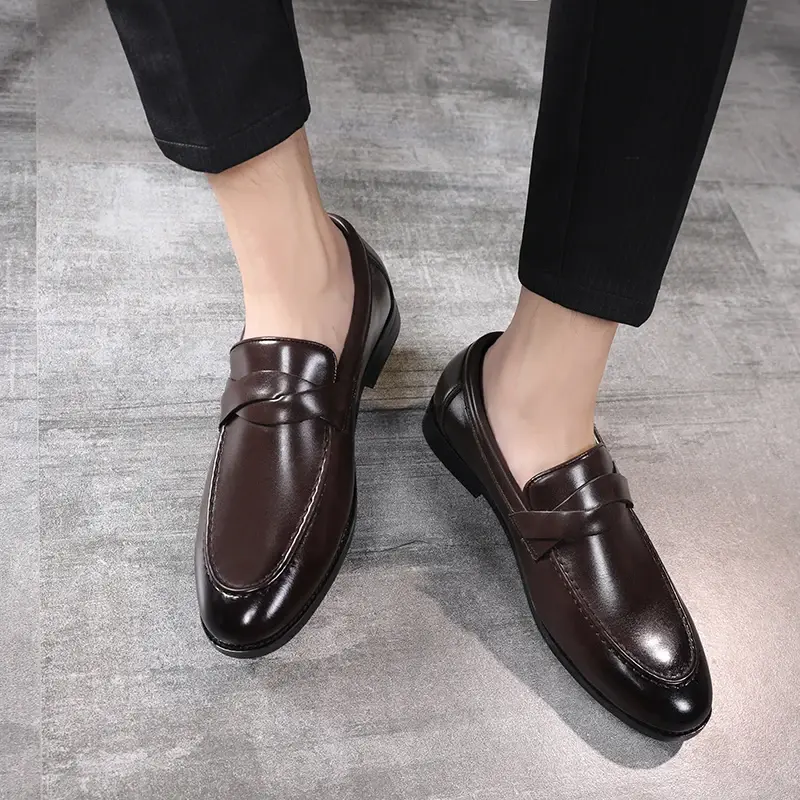 Spring Autumn Pointed Toe Men Shoes Luxury Italian Style Formal Dress Leather Shoes Flats Business Wedding Loafers Big Size