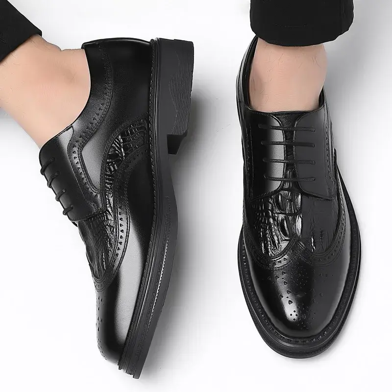 Fashion Trend Spring Autumn Men Casual Oxfords Vintage British Dress Shoes Formal Bsuiness Leather Loafers Wedding Brogue Shoe