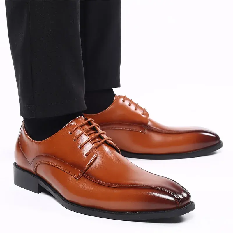 Spring Autumn Lace-Up Men Leather Shoes Italian Vintage Formal Dress Shoe Business Office Wedge Big Size Loafers Wedding Oxfords