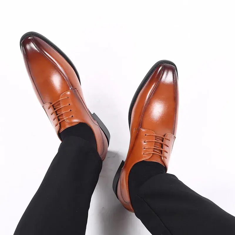 Spring Autumn Lace-Up Men Leather Shoes Italian Vintage Formal Dress Shoe Business Office Wedge Big Size Loafers Wedding Oxfords