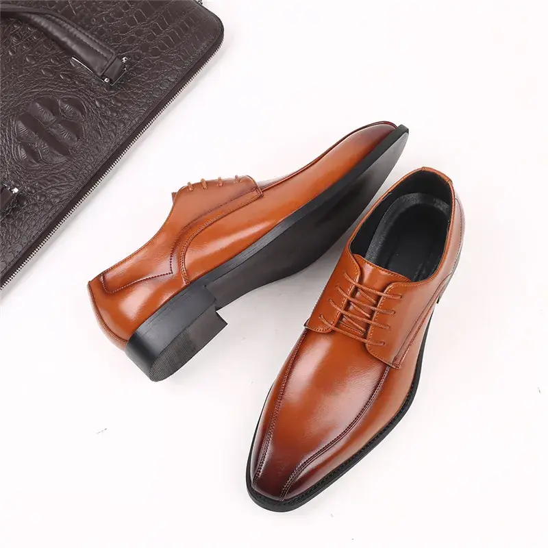 Spring Autumn Lace-Up Men Leather Shoes Italian Vintage Formal Dress Shoe Business Office Wedge Big Size Loafers Wedding Oxfords