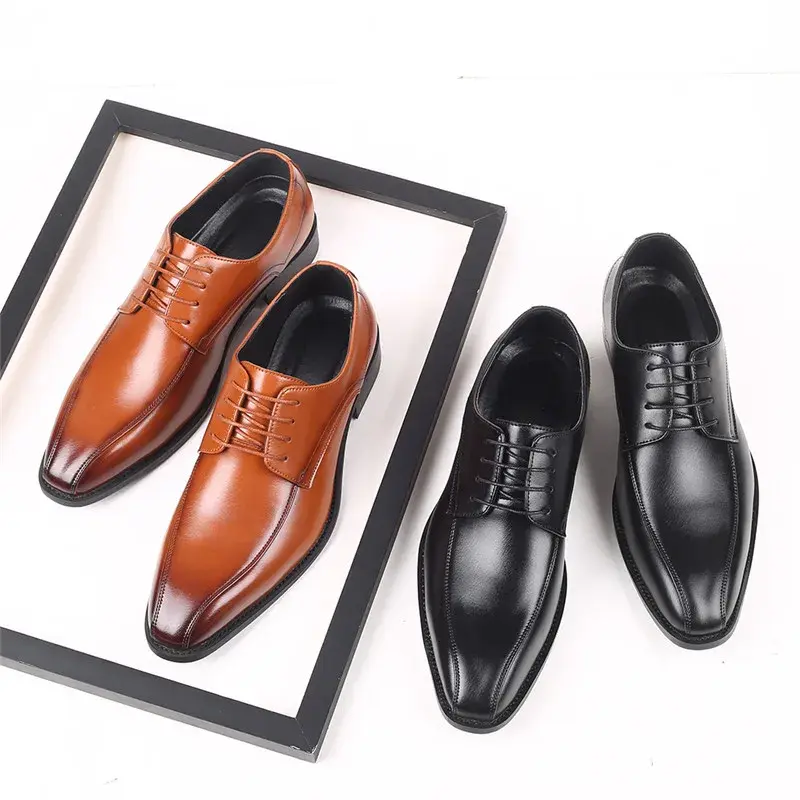 Spring Autumn Lace-Up Men Leather Shoes Italian Vintage Formal Dress Shoe Business Office Wedge Big Size Loafers Wedding Oxfords